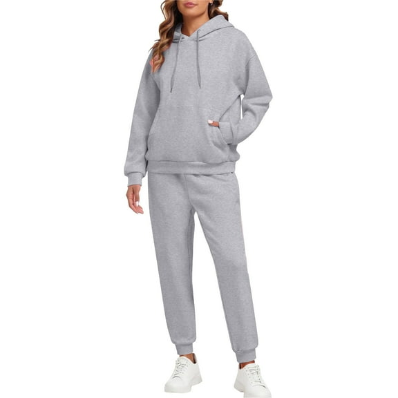 Lumtrix Womens 2 Piece Outfits Lounge Hoodie Sweatsuit Sets Oversized Sweatshirt Baggy Comfy Fall Sweatpants with Pockets Light Gray XL