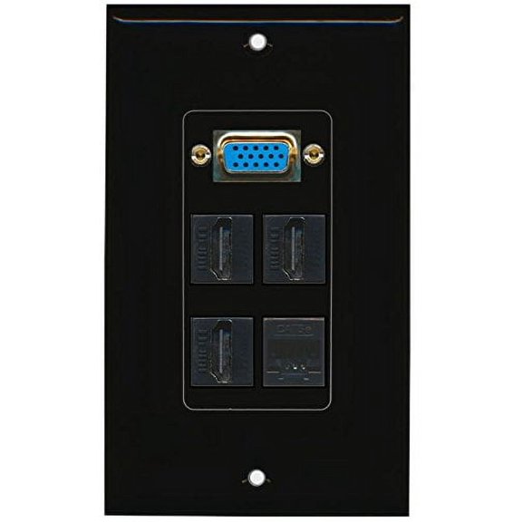 RiteAV (1 Gang Decorative Svga 3 HDMI Black Cat5e Black Wall Plate Black