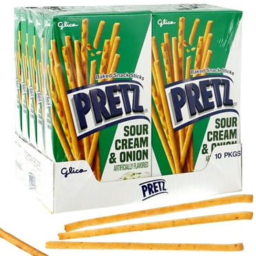 Pretz Sour Cream & Onion Baked Stick, 1.09 oz (Pack of 10), Baked Snack Sticks, Pretzel Sticks