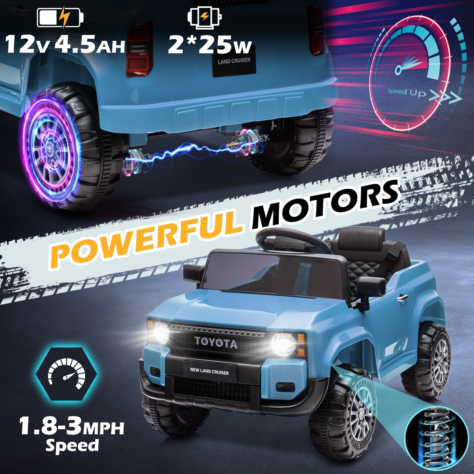 UBesGoo 12V Ride On Car Toys, Licensed Toyota Kids Powered Electric Car with Remote Control for Girls Boys, Blue