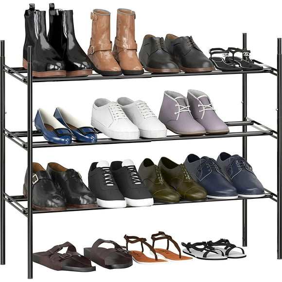 AIR-SimpleHouseware 3-Tier Expandable and Stackable Shoe Racks with Shelves for 12 Pairs of Shoes, Black