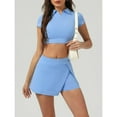 thumbnail image 6 of AEXTO Two-Piece Set Women's Solid V Neck Crop Top & Side Slit Skort Set, Casual Short Sleeve Top & Skort, Ladies Sportswear for Outdoor Tennis, 6 of 9