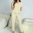 thumbnail image 2 of KIHOUT Women's Milk Silk Solid Color Pajama Set Fashionable Casual Round Neck Short Leeve Loose Top and Pants Ladies 2PC Pajama Set, 2 of 7