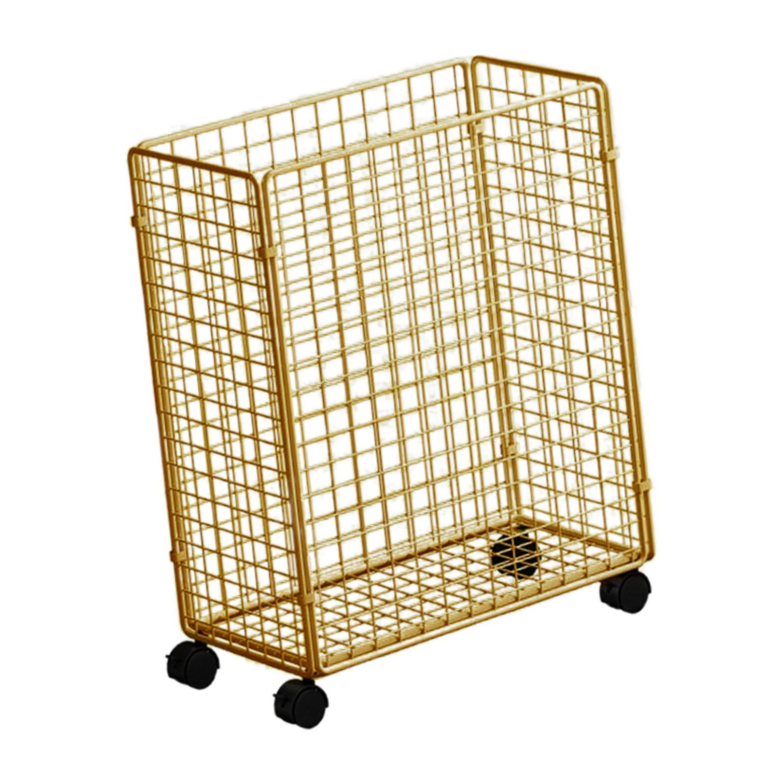 Ruiboury Sturdy Metal Wire Basket Storage Cart With Wheels Yoga Mat Storage Basket For House Workouts Dumbbells Foam Rollers Gold 53 x38 x20.5 cm
