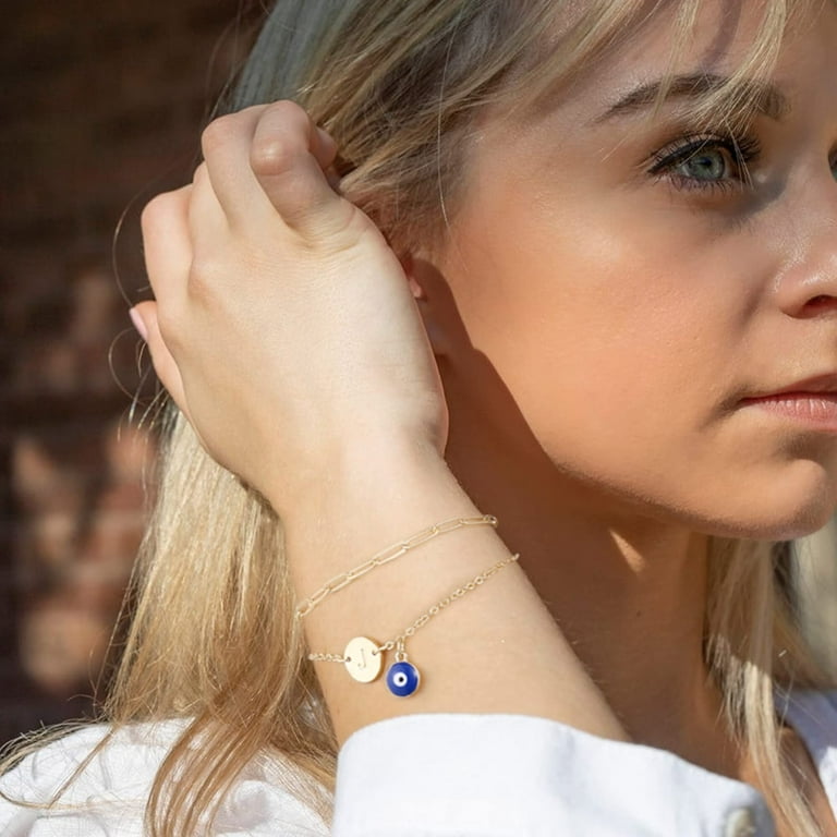 TINGN Gold Evil Eye Bracelets for Women 14K Plated Layered Evil Eye Bracelets for Women Initial Bracelets Dainty Evil Eye Jewelry