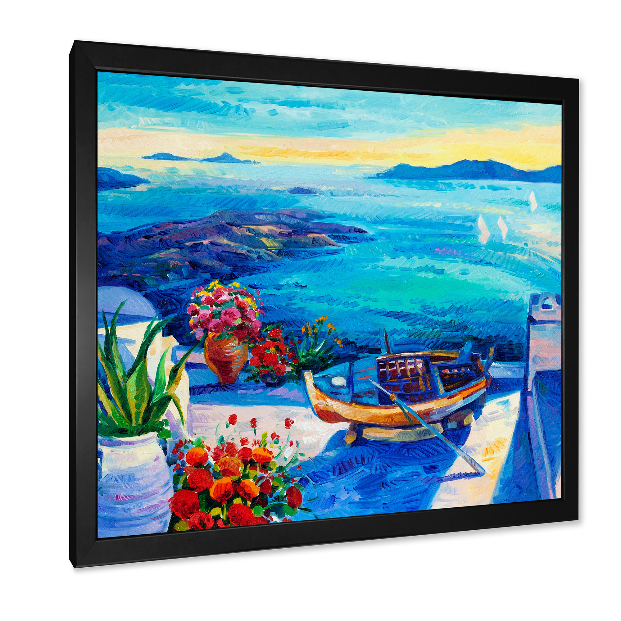 Designart 'Little Red Flowers With Sea View' Nautical & Coastal Framed Art Print