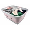 thumbnail image 5 of SAMMART Cesta plegable de plástico para la colada de 42 L (11 galones) – Contenedor/organizador de almacenamiento plegable – Tina de lavado portátil – Cesta/cesta para ahorrar espacio (gris/rosa pálid, 5 of 5