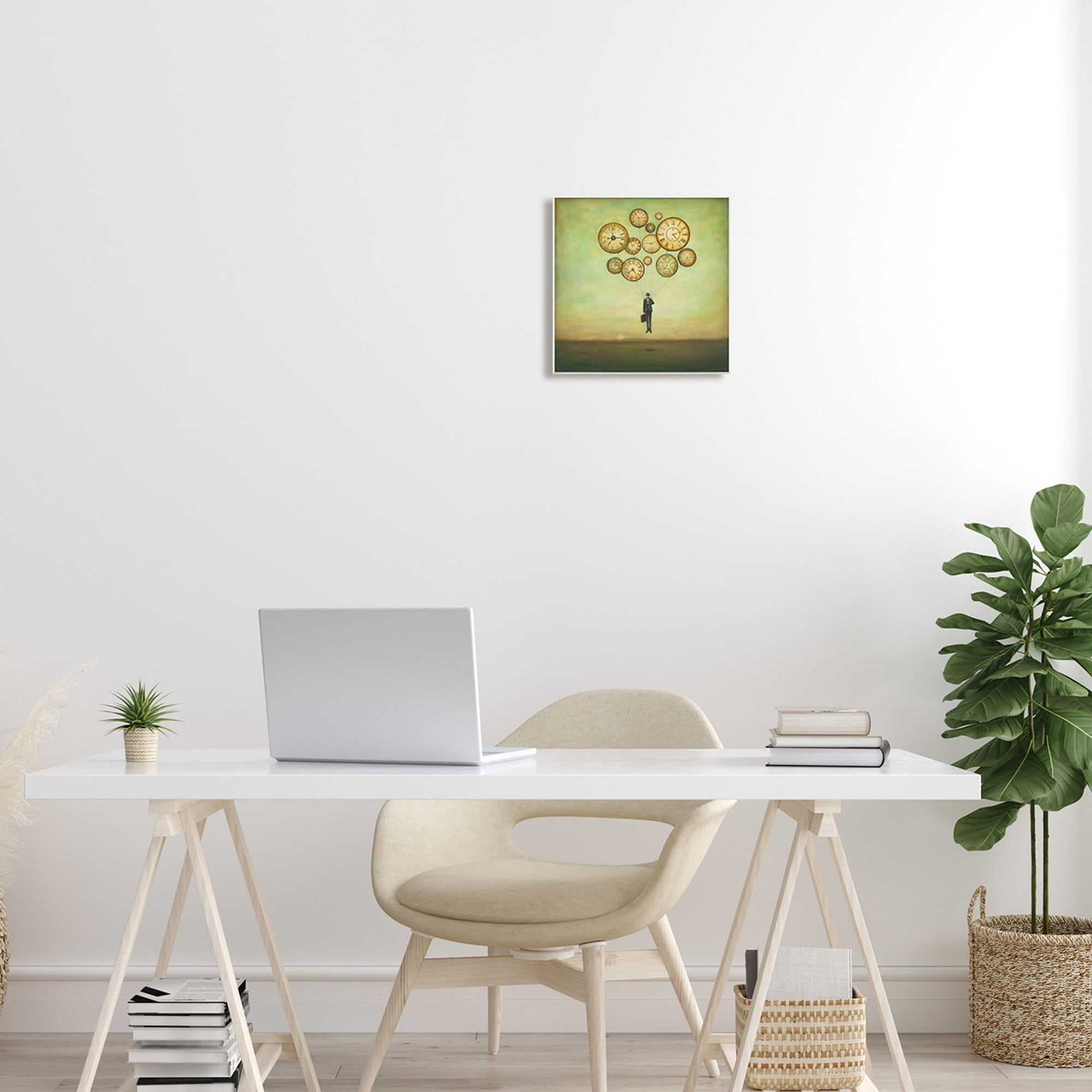 Stupell Industries Surreal Analog Clocks Balloons Floating Businessman Suit Wood Wall Art, 12 x 12, Design by Duy Huynh
