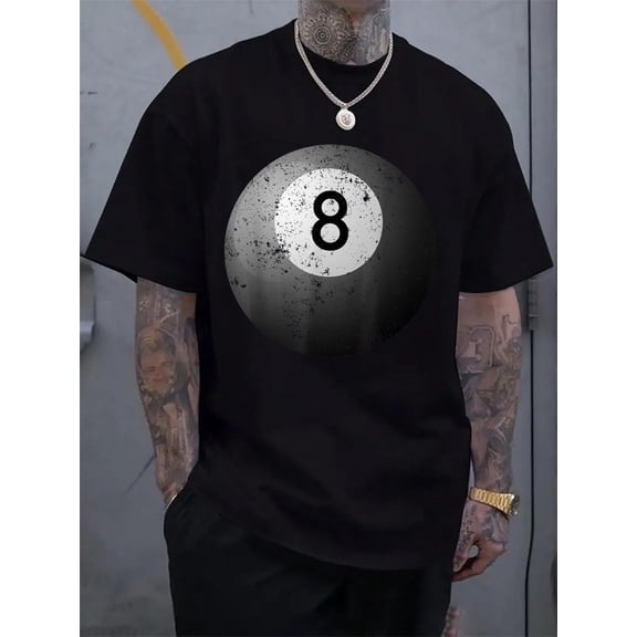 Cotton 8 Ball T-Shirt Men's Casual Short Sleeve Graphic Tee