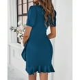 thumbnail image 5 of Women's Summer Dress Short Sleeves Bodycon Mini Dress Ruched Puff Sleeve Ruffle Hem Cocktail Party Dress, 5 of 6