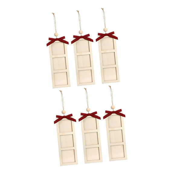Pack Of 6 Wooden Christmas Photo Frames For Tree Decors With Rope Bowknot And Customizable Family Memory Display
