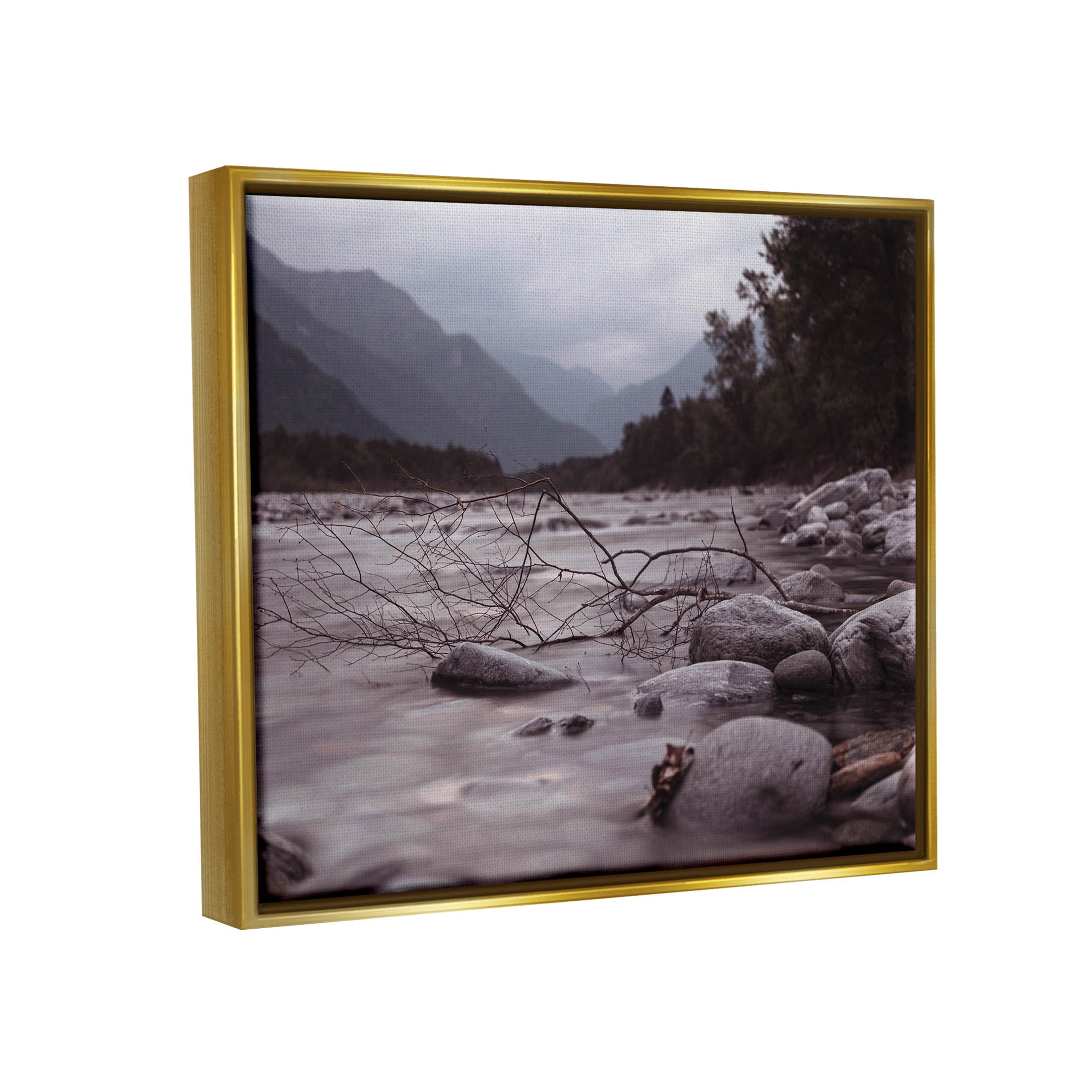 Stupell Industries Woodland Nature Mountain Creek Photograph Metallic Gold Floating Framed Canvas Print Wall Art, Design by Lil' Rue