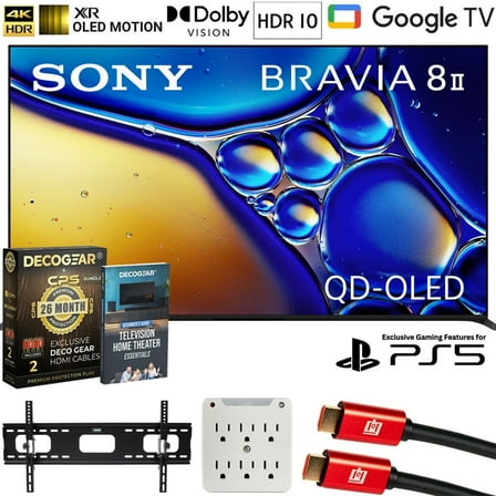 Sony K65XR80M2 BRAVIA 8 II 65" QD-OLED 4K HDR TV (2025) Bundle with CPS Exclusive 26 Month Protection, Wall Mount, 2x HDMI Cables, Surge Adapter & Deco Gear Complete Home Theater Beginner's Guidebook