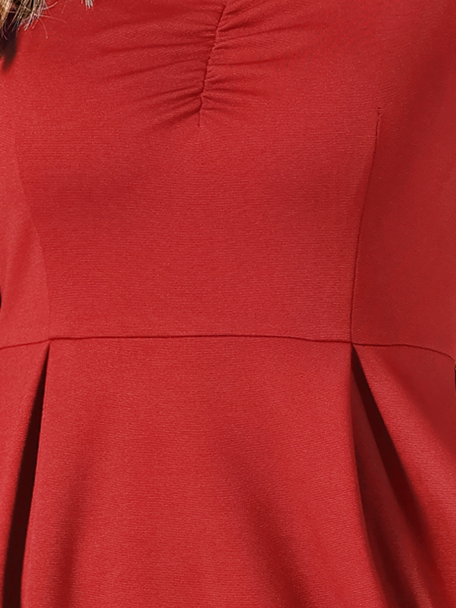 DARING DIVA Women's 3/4 Sleeve High Waist A Line Pleated Midi Dress XS Red