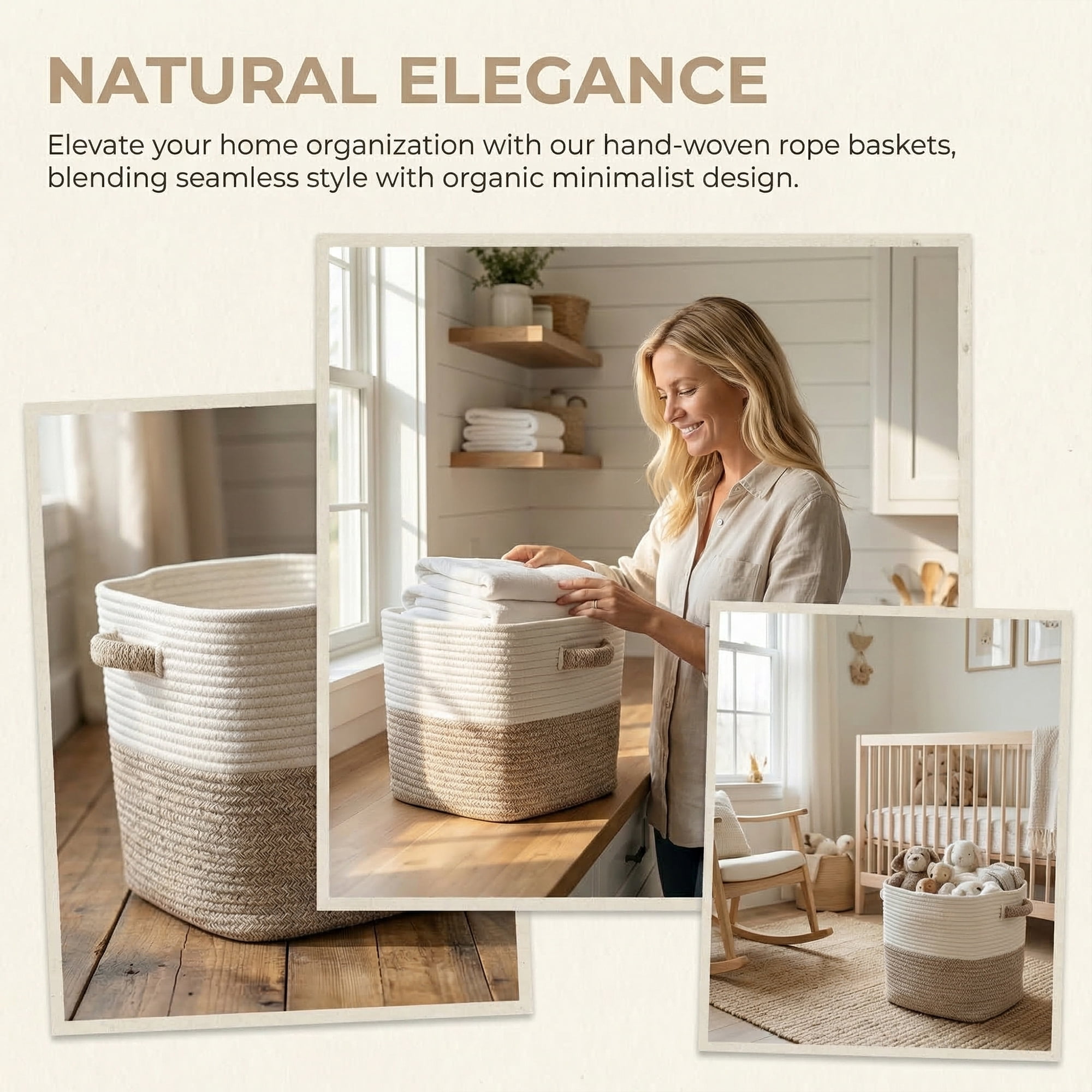 Unique Bargains Woven Storage Basket Shelf Closet White Coffee 11*11*11in