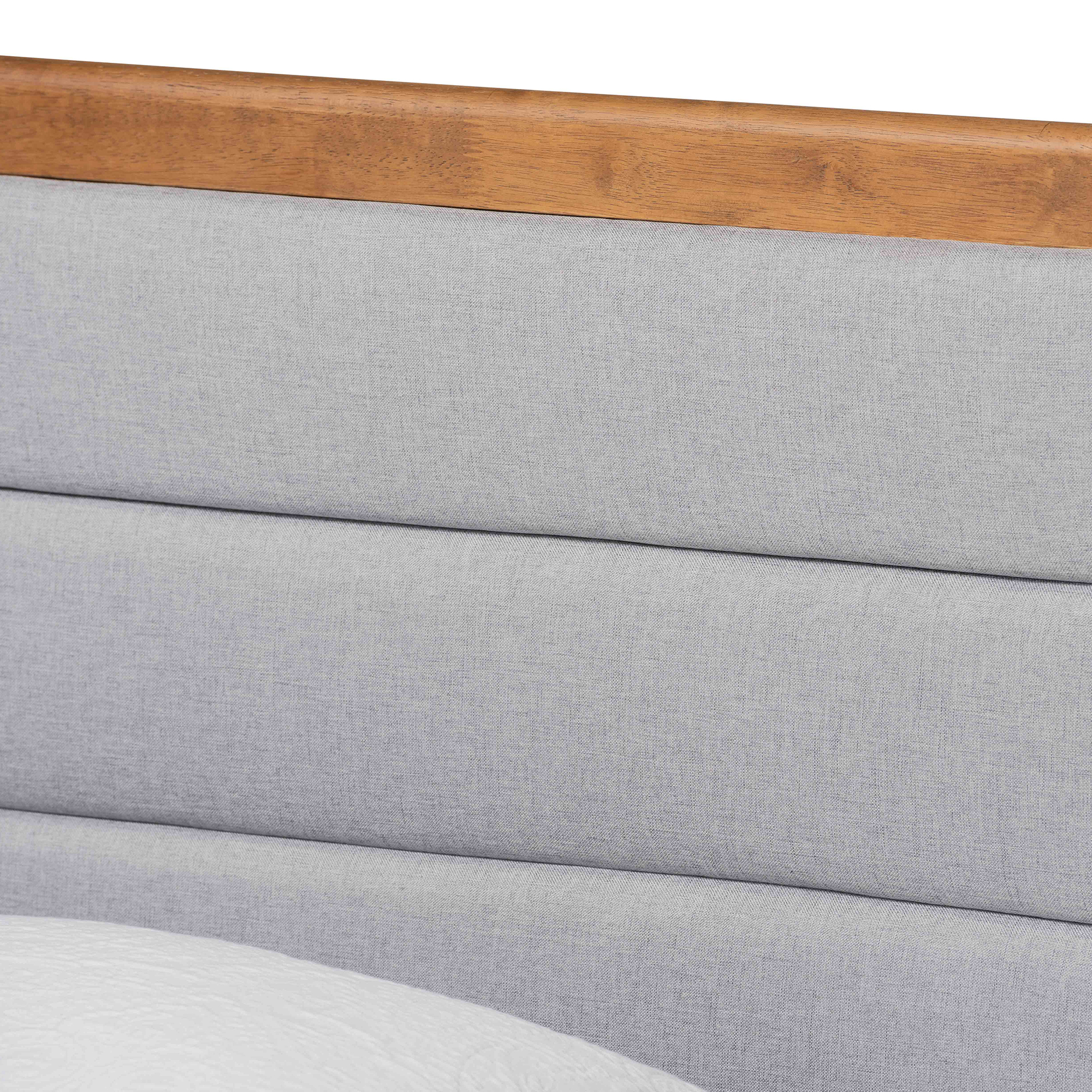 Baxton Studio Linn Mid-Century Modern Light Grey Fabric Upholstered and Walnut Brown Finished Wood Twin Size Platform Bed