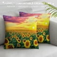thumbnail image 3 of JEUXUS Throw Pillow Cover Short Plush Pillowcase Painting Beautiful Sunset Over Sunflower White, 3 of 5