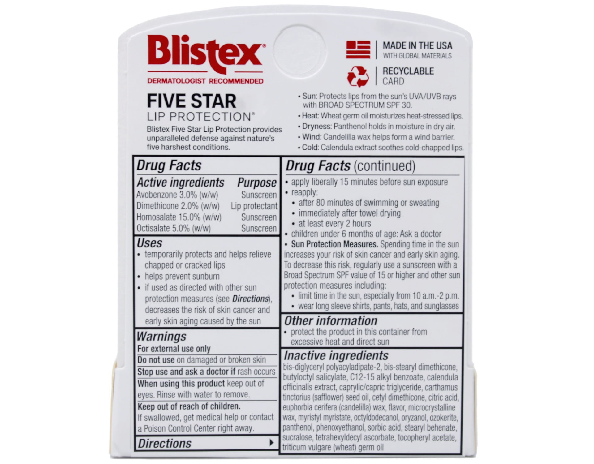 Blistex Five Star Lip Protection SPF 30 0.15 oz (Pack of 12)