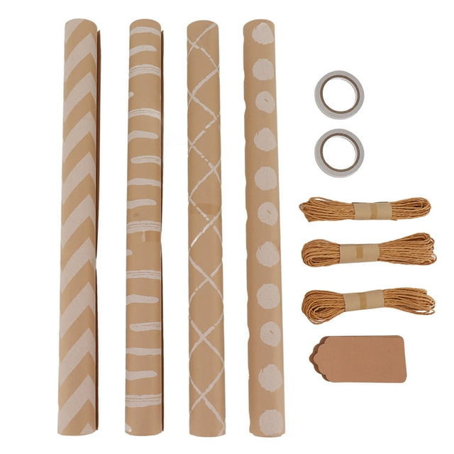 Papel de regalo Kraft, juego de papel de regalo, rollos de papel de regalo multiusos con etiquetas, rollos de papel de regalo de apariencia llamativa