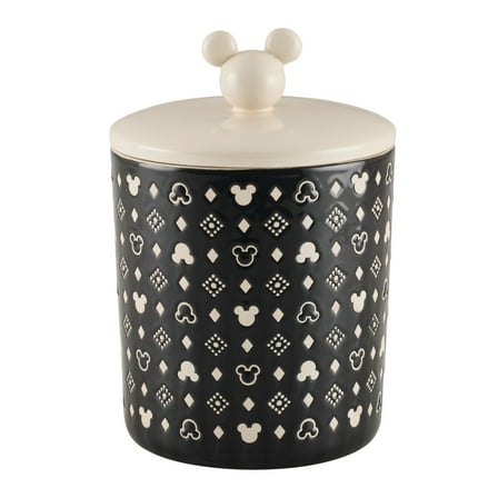 Disney Home Monochrome 12.8 Cup Extra Large Ceramic Canister and Lid with a geometric pattern featuring Mickey’s iconic silhouette, Black