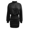 thumbnail image 5 of Women's Elegant Bell Sleeve Pleated Gold Speckled Fitted Mini Dress Black L, 5 of 6