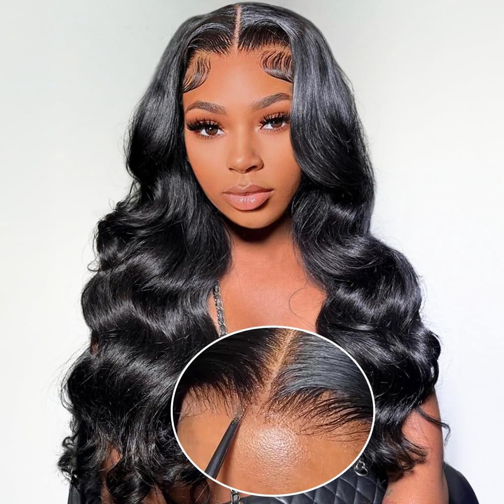 MQOUO Wear and Go Glueless Wigs Human Hair Pre Plucked Pre Cut HD Lace No Glue Body Wave Lace Front Wigs for Black Women Human Hair Glueless with Natural Hairline 180% Density 22 Inch