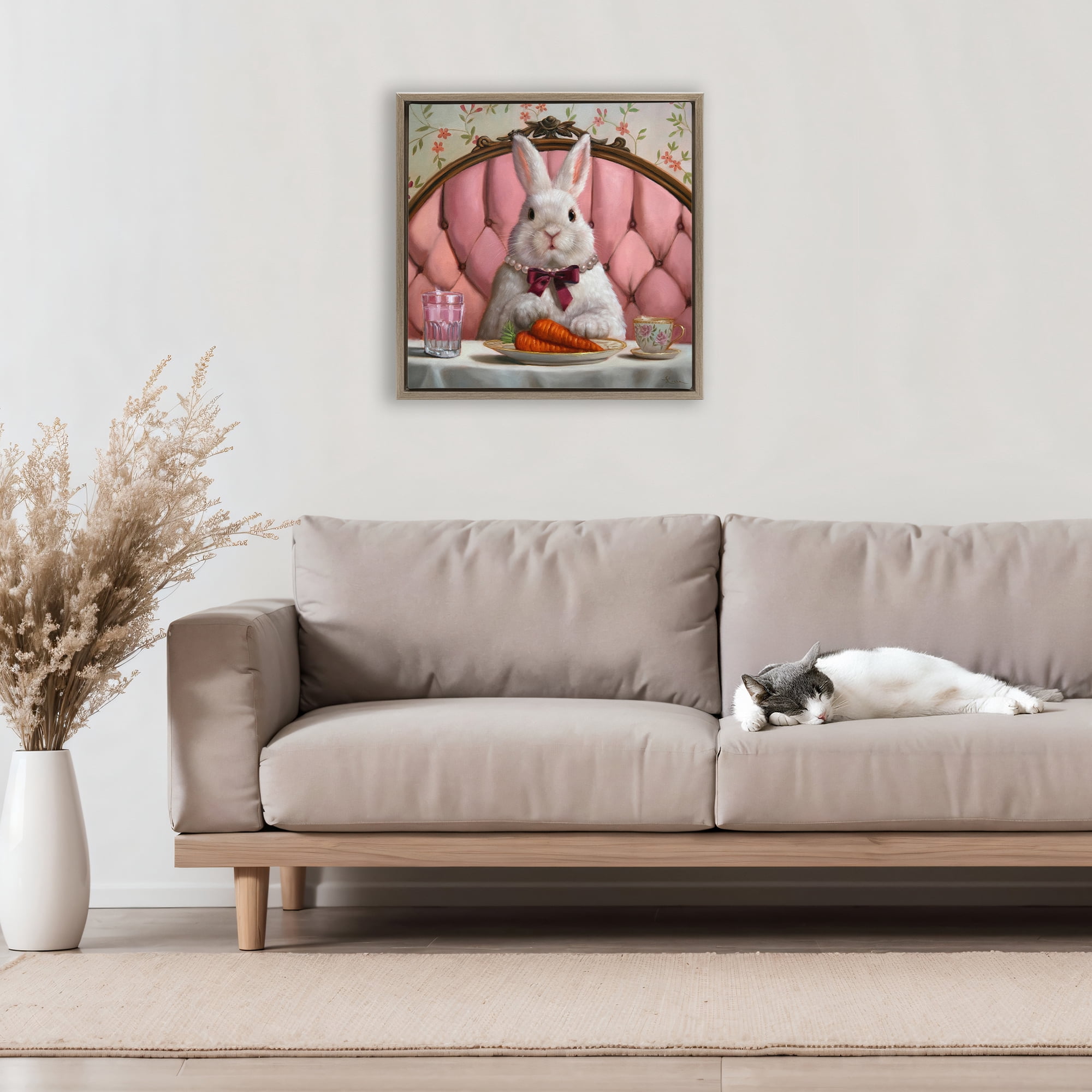 Stupell Industries Bun Appetit Rabbit Dining Brown Framed Floater Canvas Wall Art, design by Lucia Heffernan