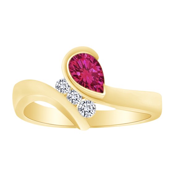 AFFY 0.50CT Simulated Pink Sapphire & White Topaz Bypass Ring in 14k Yellow Gold over Silver-4