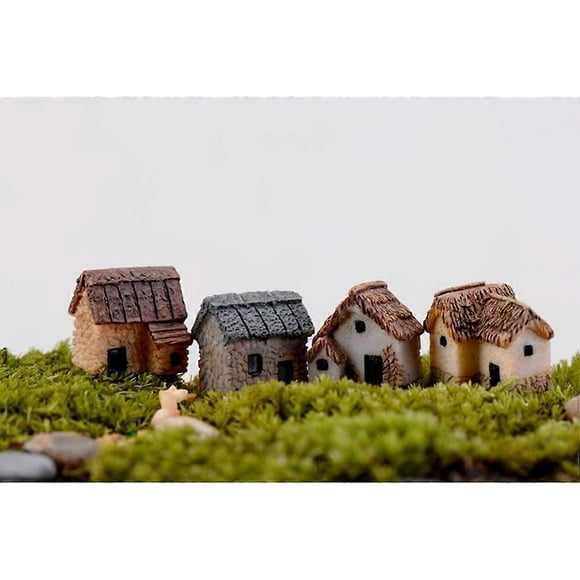 4 Pack Miniature Gardening Landscape Miniature Village Stone House Thumbnail House Thatch House Bonsai Garden Decoration