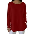 thumbnail image 2 of Womens Waffle Knit Top Cotton Blend Dressy Casual Side Buttons Curved Hem Tunic Blouse, 2 of 7