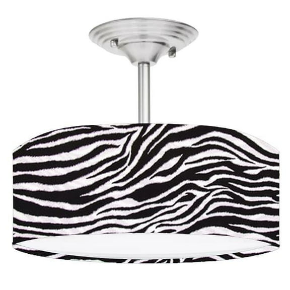 888 Cool Fans DR-0001002 Zebra Black & White 2-Light Brushed Nickel Drum Style LED Lamp Fixture