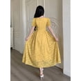 thumbnail image 2 of Yellow Womens Square Neck Puff Sleeve Fit & Flare Midi Dress With 3D Floral Embellishment, 2 of 6