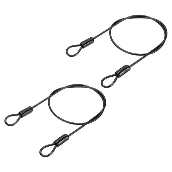 3/16" Dia Vinyl Coated Stainless Steel Cable with Loops, 2 Pcs 3 ft (39") for Outdoor Stage Lighting, Black