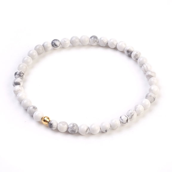 Natural Howlite Stretch Bracelets with 925 Sterling Silver Spacer Beads Round 2-1/8 inch(5.5cm)
