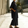 thumbnail image 4 of Mifsaly Two Piece Linen Sets for Women Open Front Long Cardigan and High Waisted Wide Leg Jumpsuits with Pockets Lightweight Flowy Summer Casual Vacation Matching Outfits Black,L, 4 of 8