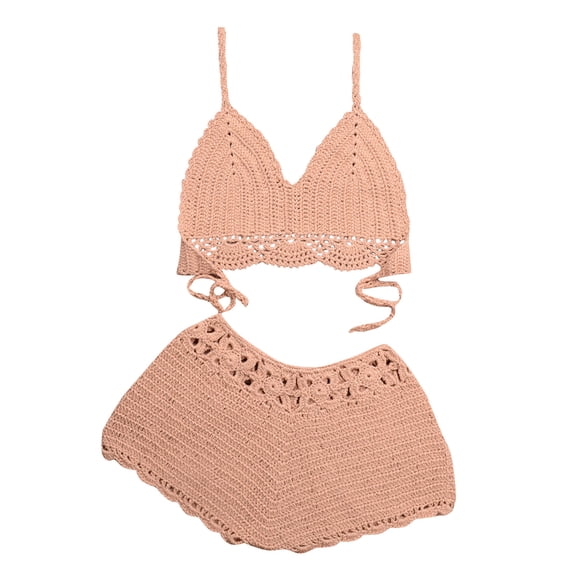 Bikinis Sets for Women 2 Piece Swimsuit for Women Women's New Fashion Cutout Shell-Style Top Paired with Hand-Woven Bikini Swimwear