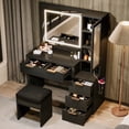 thumbnail image 2 of Makeup Vanity, Vanity Desk with Mirror, Dressing Table with Lights Black Fluted Vanity 5 Drawers Glass Door Cabinet Includes Storage Stool with Charging Function, Black, 2 of 9