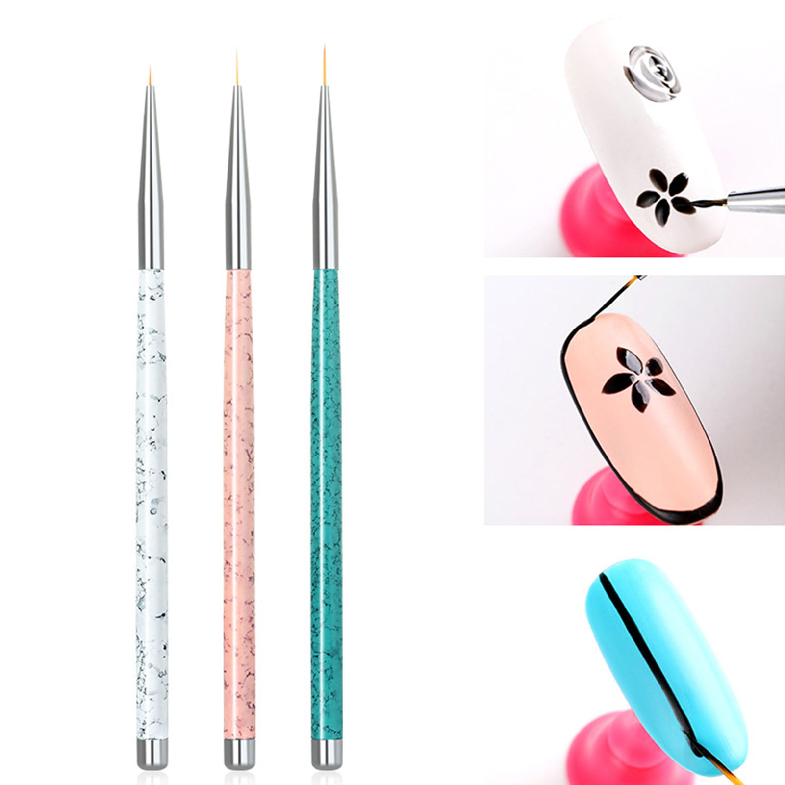 3Pcs/Set Acrylic French Nail Art Liner Brush Ultra-thin Nail Liner UV Gel  Brush