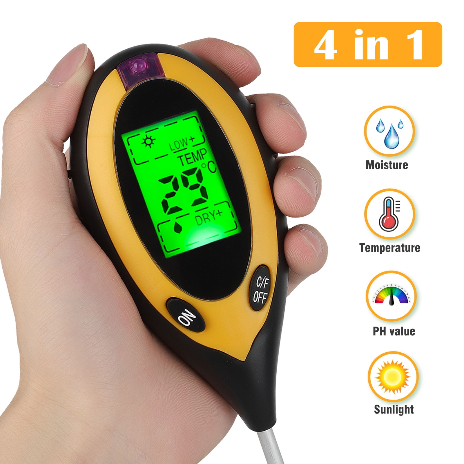 4 in 1 Soil Moisture Sensor Meter Tester, LCD Soil Water Monitor, Soil