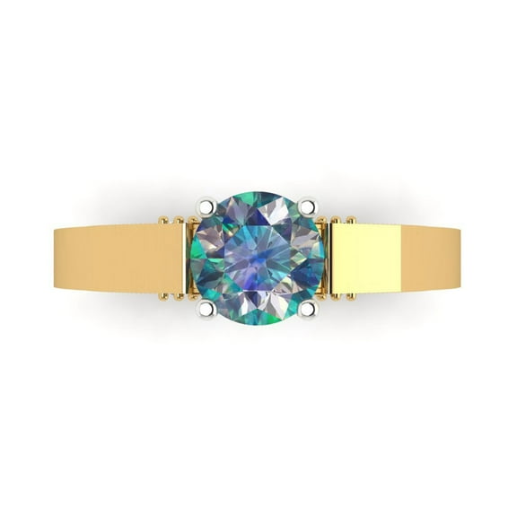 1.06 ctw Solitaire Anniversary Ring for Women | Round Cut Blue Moissanite | Hyperallergenic Solid 14K Yellow/White Gold