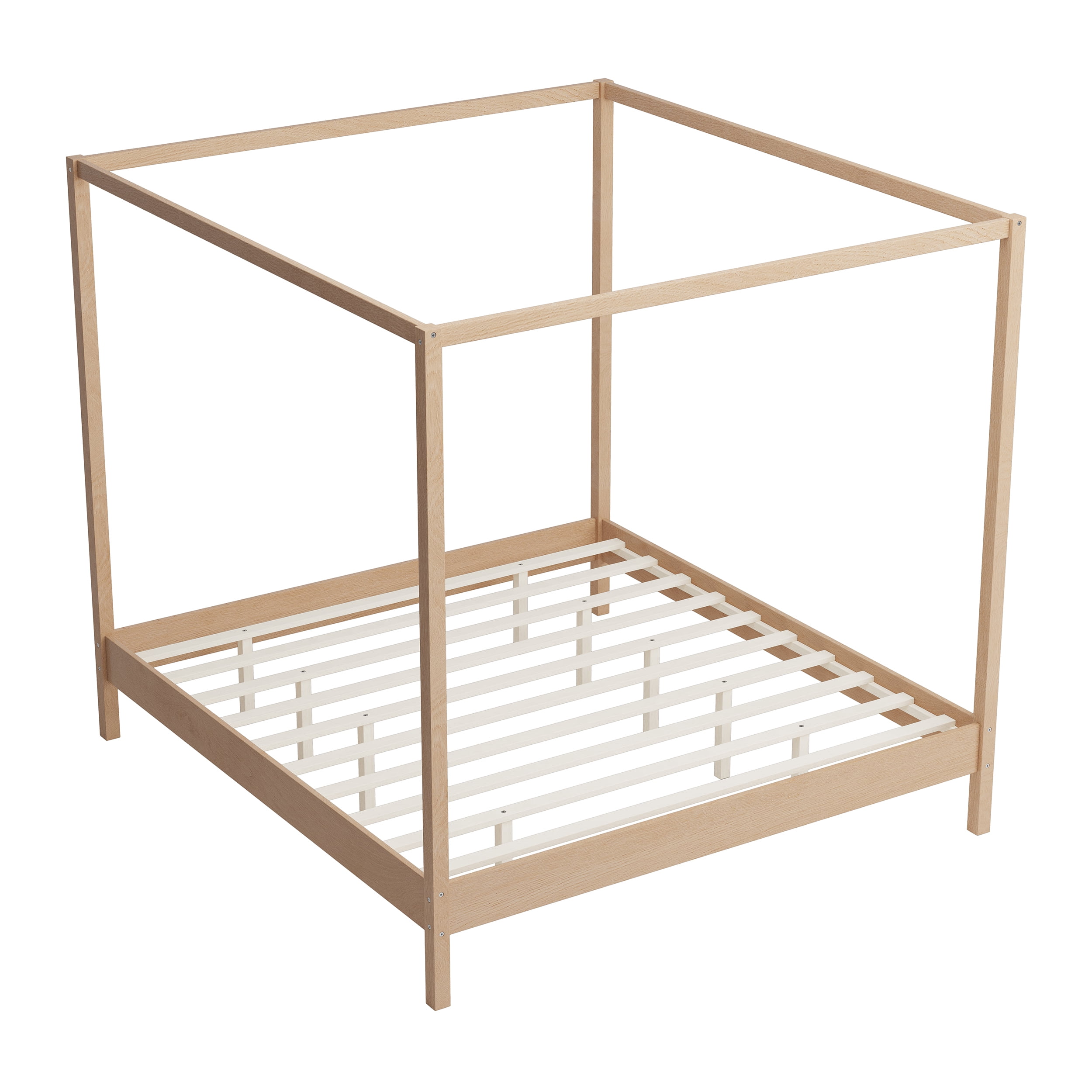 Euroco King Size Canopy Bed, Wood Platform Bed with Four Poster, Natural
