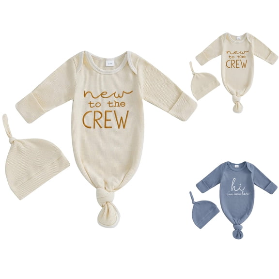 WUANDIXFA Boy Girl Coming Home Outfit Baby Sleeper Gown Nightgown Outfits Cute Fall Winter Pajamas and Hat (Dark Blue, Newborn)