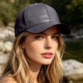 thumbnail image 5 of Ltpwer Leather Baseball Cap for Men Women,Solid Color Adjustable Dad Hat,Smooth Faux Leather Fabric,Multi-Color,Ideal for Street Fashion,Casual Wear,Travel & All-Season Use Black One size, 5 of 7