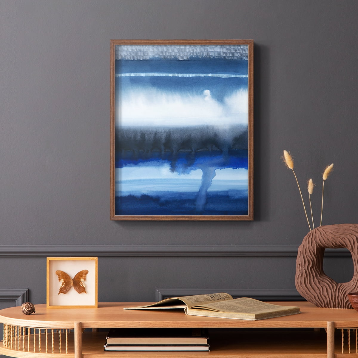 Deep Blue Shore I Framed Print in Brown Solid Wood Framed Print No Nail Hanging