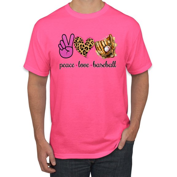 Peace Love Baseball Sports Men's Graphic T-Shirt, Neon Pink, 4X-Large