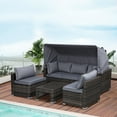 thumbnail image 2 of Outsunny 4 Pièces Patio Daybed Meubles Ensemble Extérieur Rotin Osier Canapé Ensemble Meubles de Patio Ensembles avec Canopée Rétractable, Coussins Doux Profonds, table de Café & Design Classique, Gris, 2 of 10