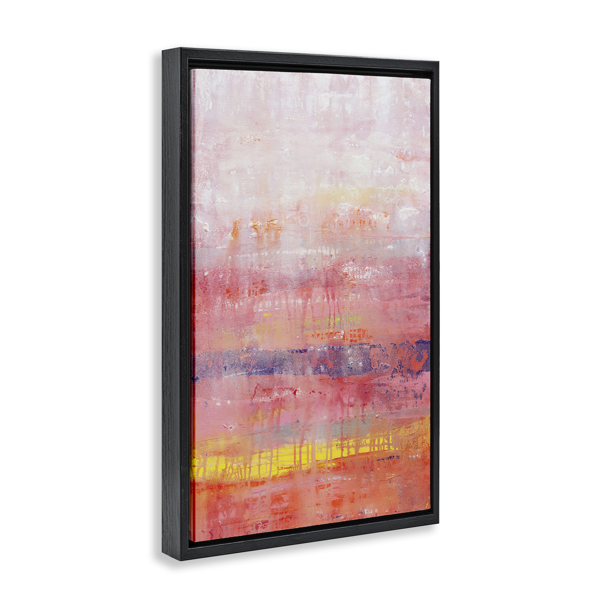 Stupell Industries Modern Paint Drip on Pink Abstract Painting Black Floater Framed Canvas Art Print Wall Art, 21 x 31