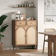 thumbnail image 3 of JOINICE Boho Sideboard Cabinet with Drawers and Adjustable Shelf,Small coffee bar,Accent Cainet with Rattan Doors,for Living Room,Dining Room,Burlywood, 3 of 10
