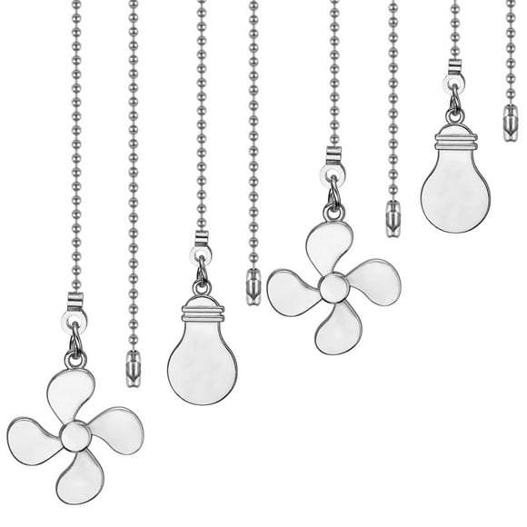 Ensemble de Chaîne à Tirer pour Ventilateur de Plafond, 4 Pcs Motif d'Ampoule et de Ventilateur Chaîne à Tirer Rallonge de Chaîne de Ventilateur Pendentif Chaîne à Tirer 12 Pouces Rallonge de Chaîne de Ventilateur de Plafond avec Connecteur de Chaînes de Ventilateur à Bille (Nickel)