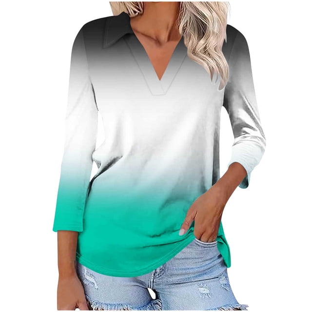 Swstbby Liquidation d'Économies d'Automne! Hauts d'Automne pour Femmes Grande Taille, T-shirt Imprimé pour Femme Col en V à Revers Haut à Manches 3/4 Blanc m